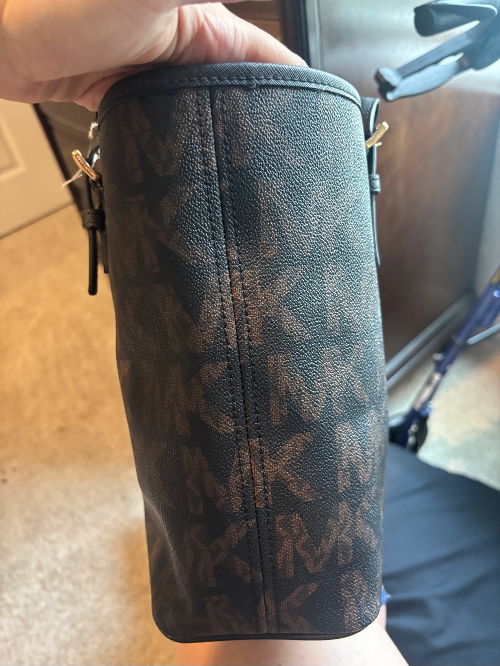 Michael Kors Brown Logo Tote with Black & White Center Stripes - Picture 5 of 6